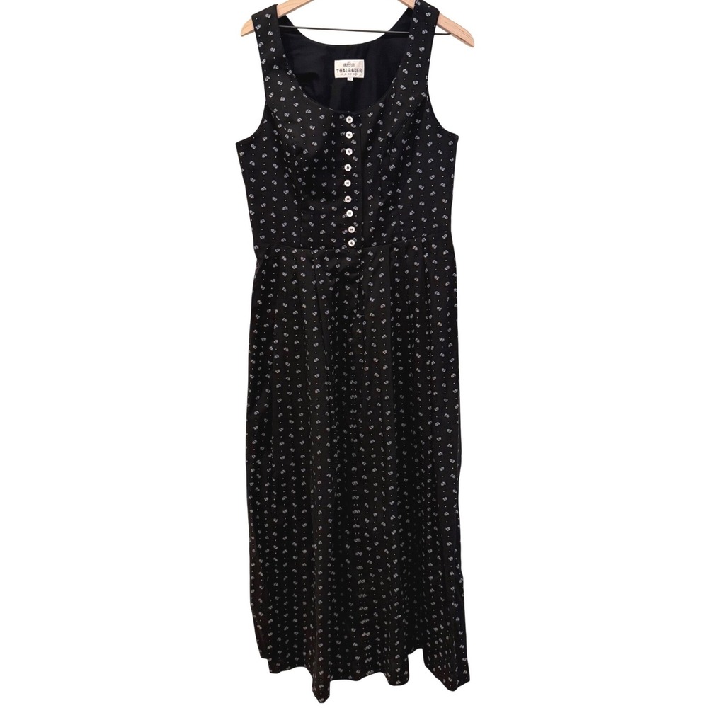 Thalbauer Design Austrian Dirndl Black Heart Print Trachten Midi Jumper Dress 44